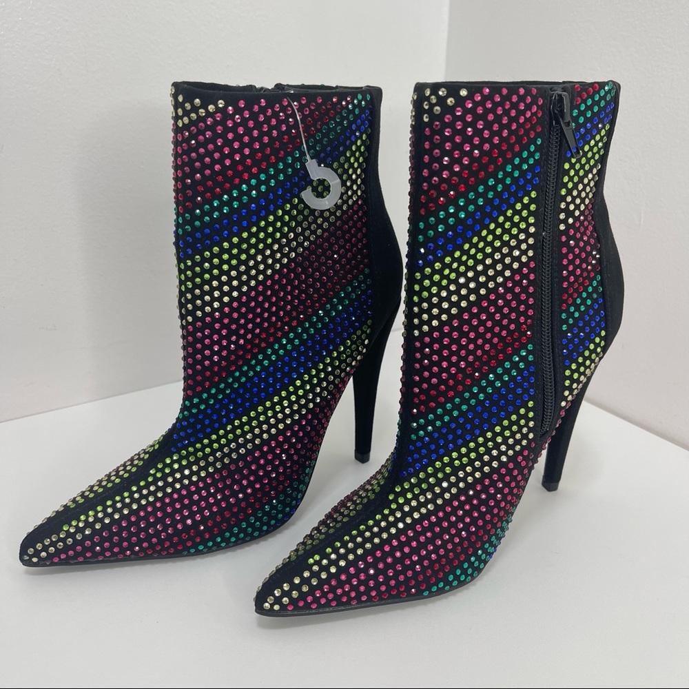 Sparkle Pointed Toe Heel Boots Booties Multicolor… - image 1